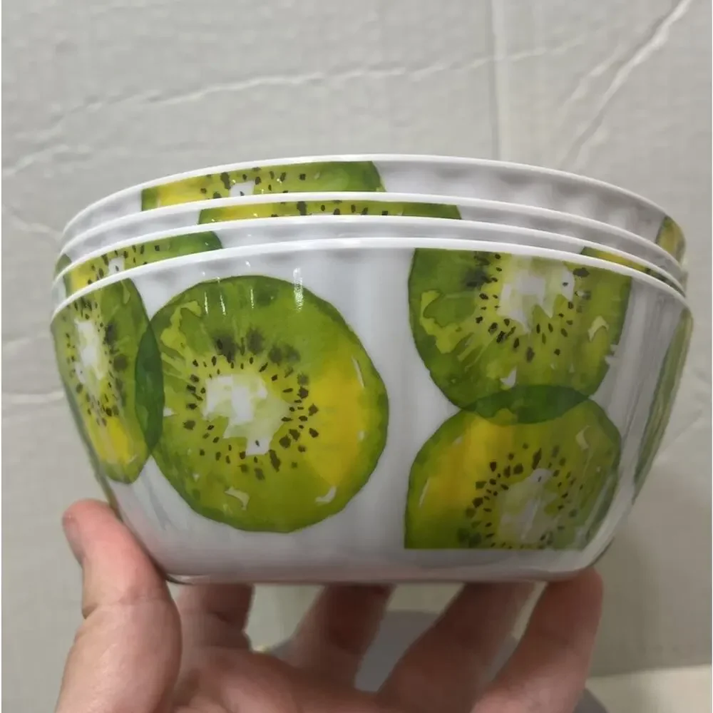 NWT 3 Sets of 4 packs Kiwi Melamine Deluxe Bowls round fruit summer green